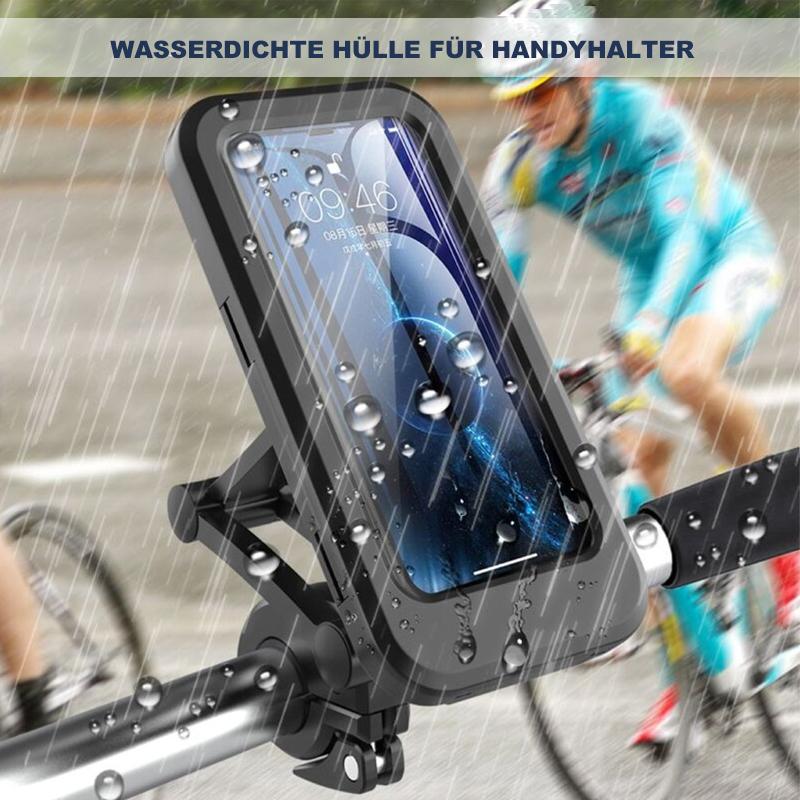 Detailansicht: Wasserdichte Fahrrad-Lenkerhalterung mit Powerbank & kabellosem Lader für Smartphones, schwarz.