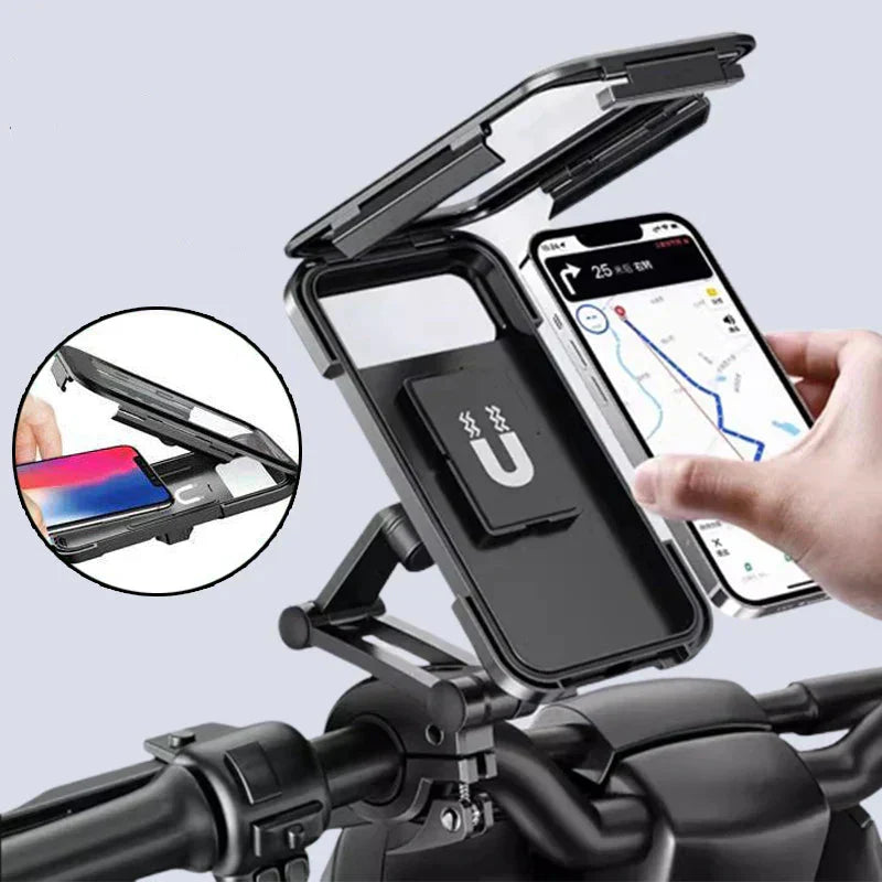E-Bike Lenkerhalterung wasserdicht, mit Powerbank & kabellosem Lader für Smartphones, universal, schwarz.