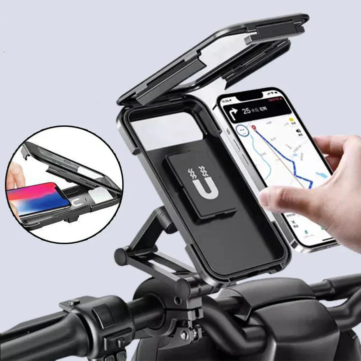E-Bike Lenkerhalterung wasserdicht, mit Powerbank & kabellosem Lader für Smartphones, universal, schwarz.