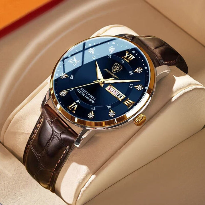 Stilvolle Herren Business-Armbanduhr in Gold/Edelstahl, wasserdicht und leuchtend; ein ideales Geschenk.