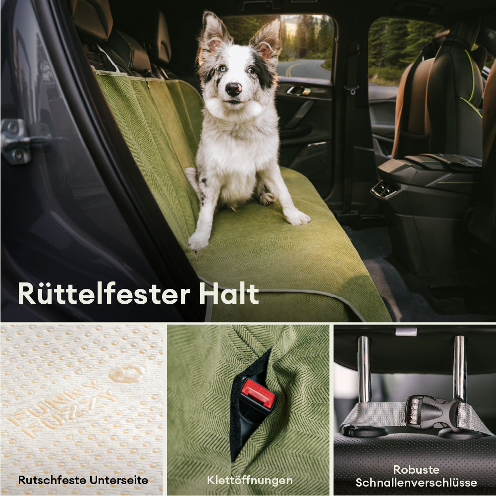Schwarzer wasserdichter Hunde Autositzschutz für das Auto, passend für alle gängigen Rücksitze.