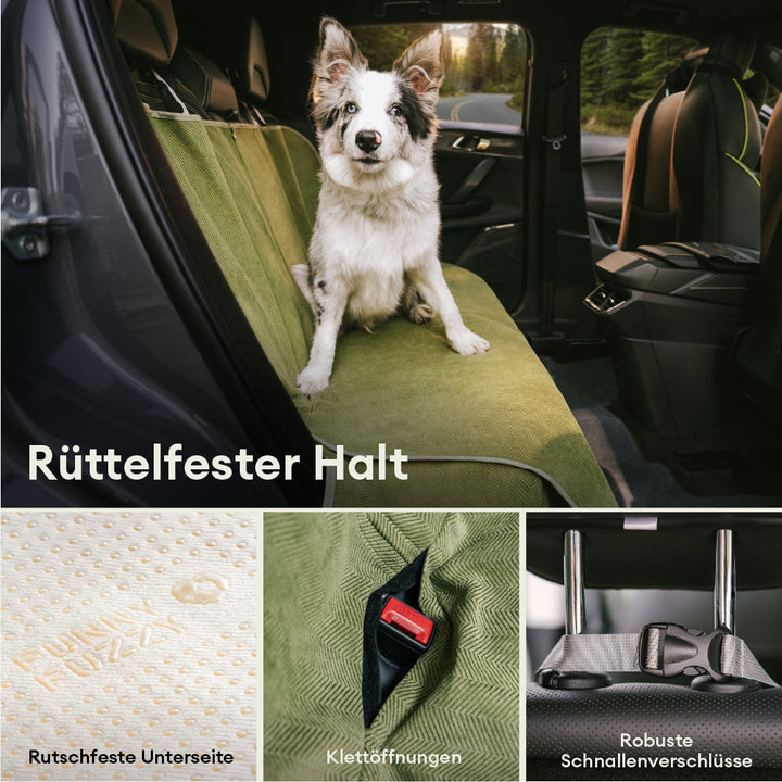Schwarzer wasserdichter Hunde Autositzschutz für das Auto, passend für alle gängigen Rücksitze.