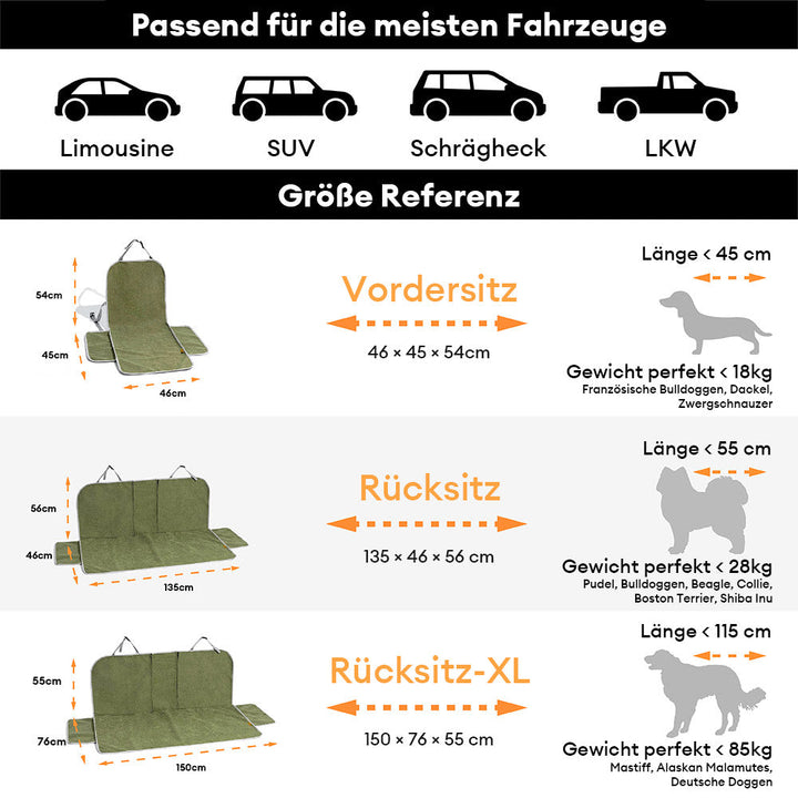 Hochwertiger Hunde Sitzschutz, wasserdichtes Chenille-Material, schützt Autopolster effektiv.