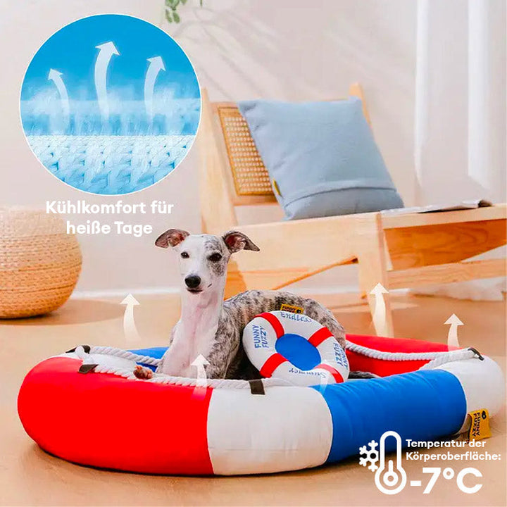 Wasserdichtes Katzenbett mit Kühl-Gel-Effekt, Boots-Design. Perfekt für Balkon & Garten im Sommer.