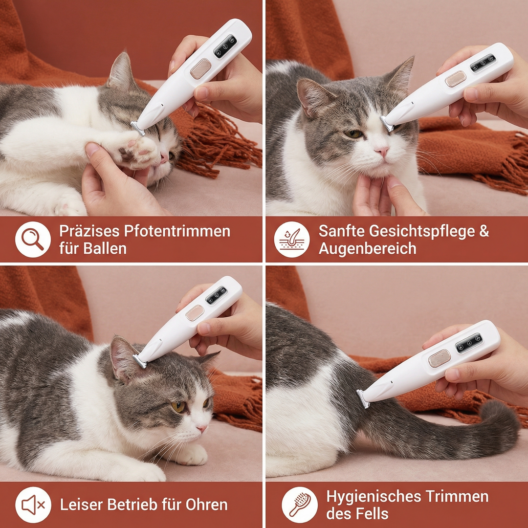 Weißer Haustier Trimmer für Pfoten, ideal für Katzen & Hunde, mit sanften Klingen für stressfreie Pflege.