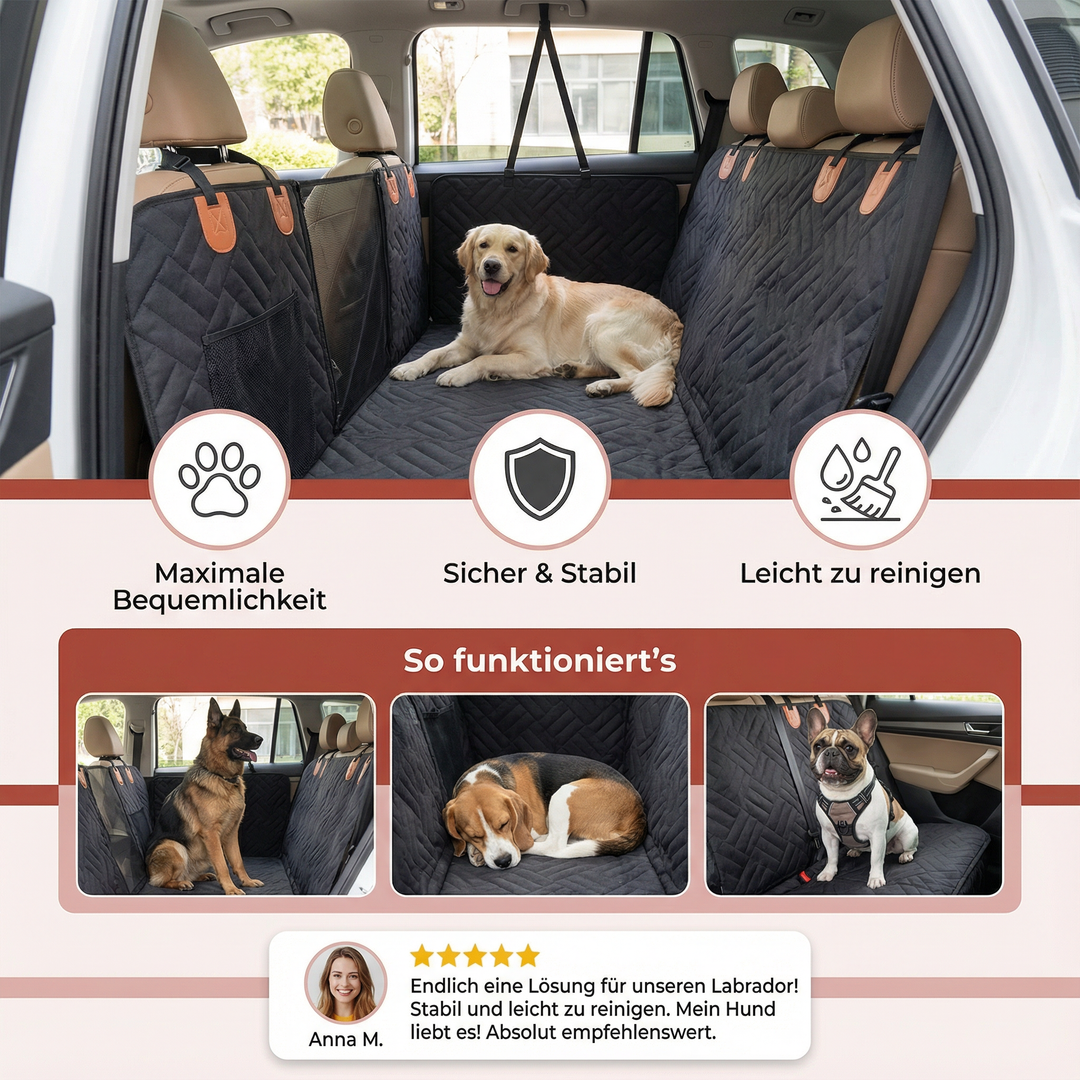 Komfortable Autositz-Erweiterung für Hunde, ideal für lange Autofahrten; bietet Sicherheit und Schutz.