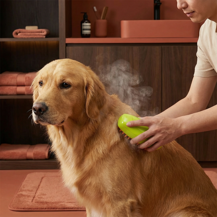 Dampfbürste für Hunde: Sanfte Fellpflege, Bürstenmassage & Reinigung von Hundefell. Tierpflegeprodukt.