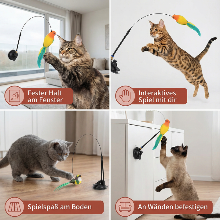 Detailansicht: Interaktives Vogelspielzeug für Katzen, regt Jagdinstinkt an und sorgt für Spielspaß.