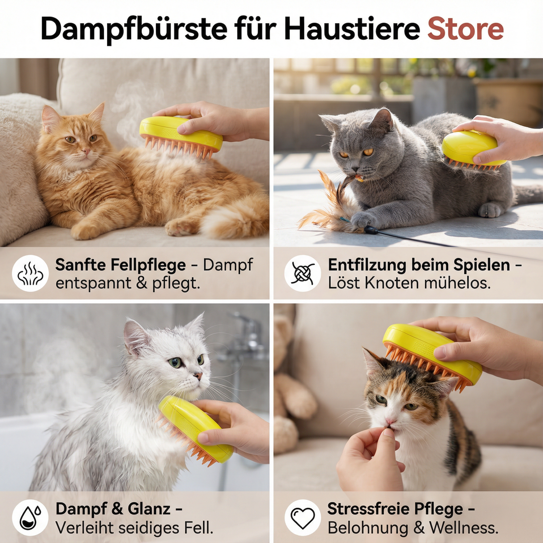 Dampfbürste für Haustierpflege, entfernt unangenehme Gerüche & sorgt für frisches, glänzendes Fell bei Tieren.