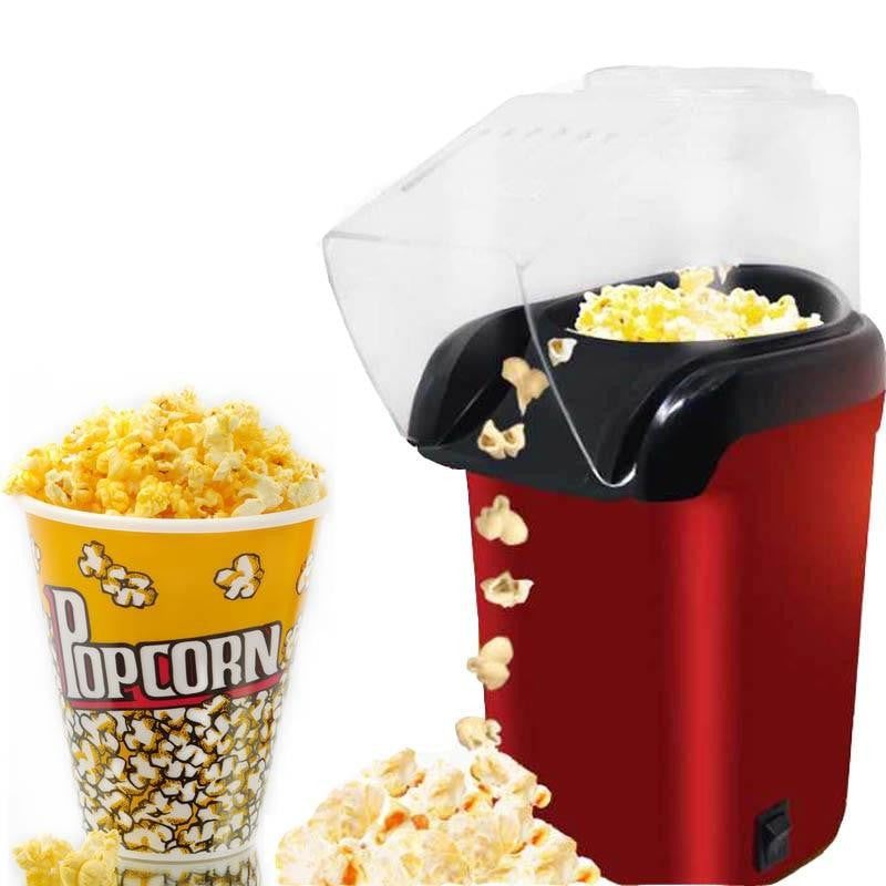 Weiße Heißluft Popcornmaschine für gesunden, ölfreien Snack. Ideal für gemütliche Filmabende zu Hause.