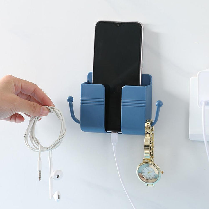 Weiße wandmontierte Aufbewahrungsbox für Handy & Fernbedienung; platzsparende Organisation für Zuhause.