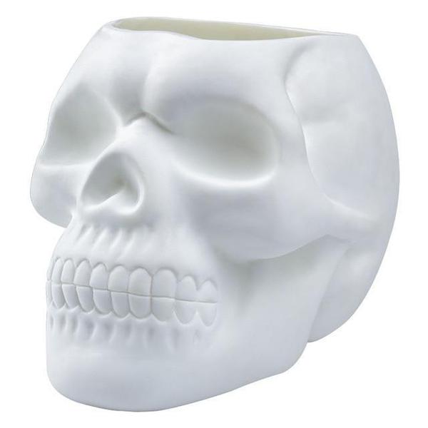 Weißer Totenkopf Pflanztopf & Halter, vielseitige Gothic Zimmerdeko für Pflanzen und Aufbewahrung.