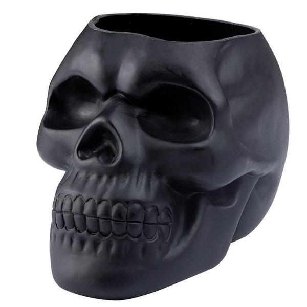 Stilvoller Totenkopf Pflanztopf & Halter in Weiß, einzigartiger Gothic Dekoartikel für Zimmer & Schreibtisch.
