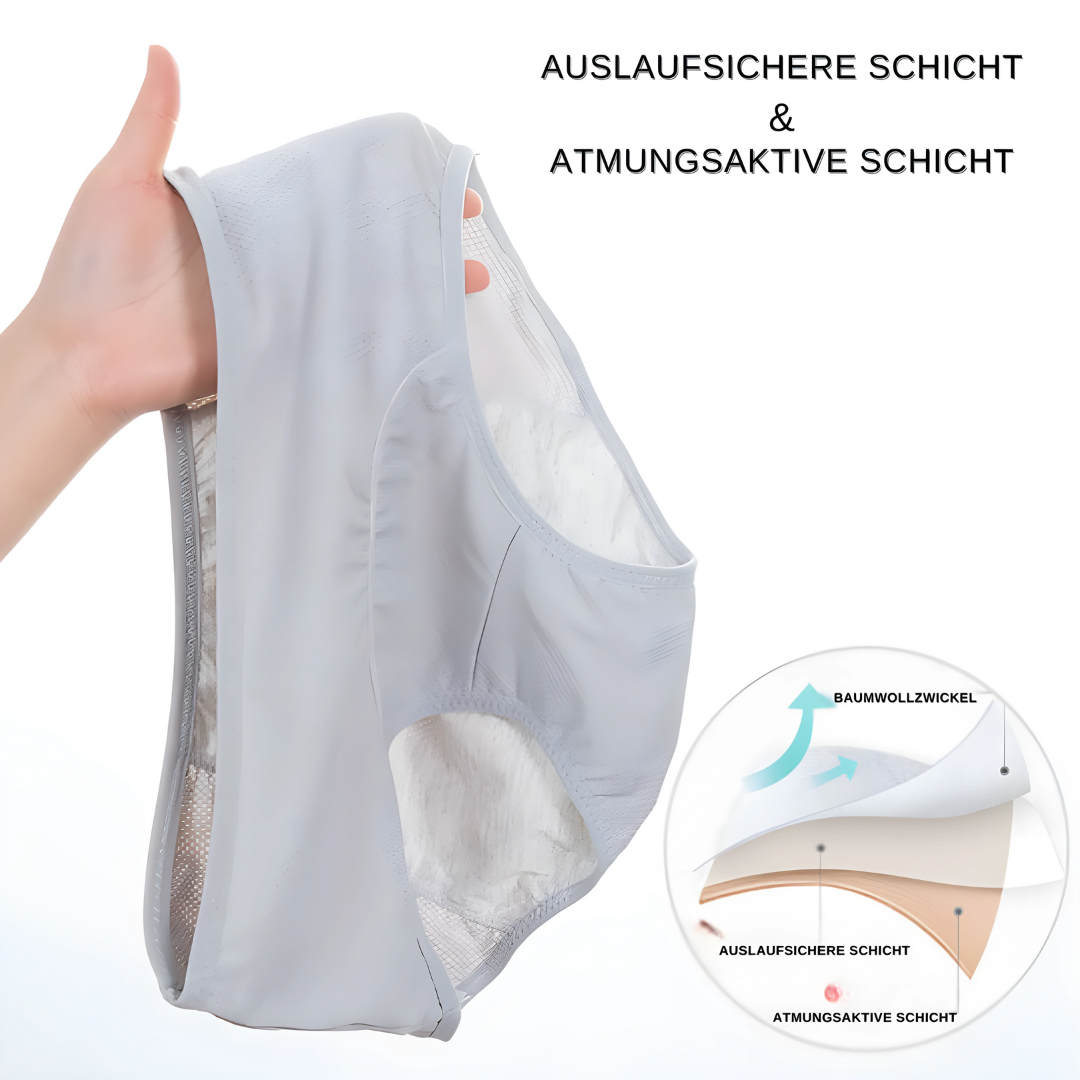 Anschmiegsame Damenunterwäsche, auslaufsicher und bequem, für hygienischen Schutz und ein gutes Gefühl.