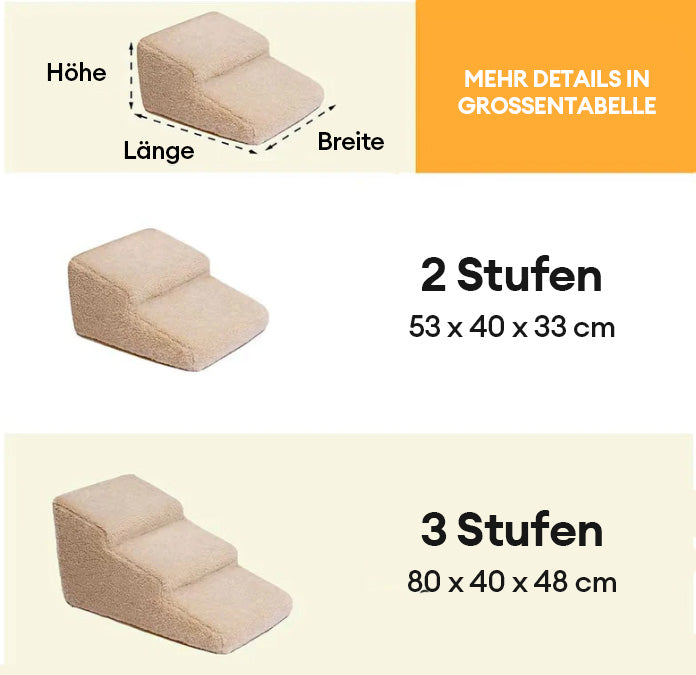 Praktische Hundetreppe als Zubehör mit weichen Stufen in Khaki, Kletterhilfe & Gelenkschutz für Ihren Hund.