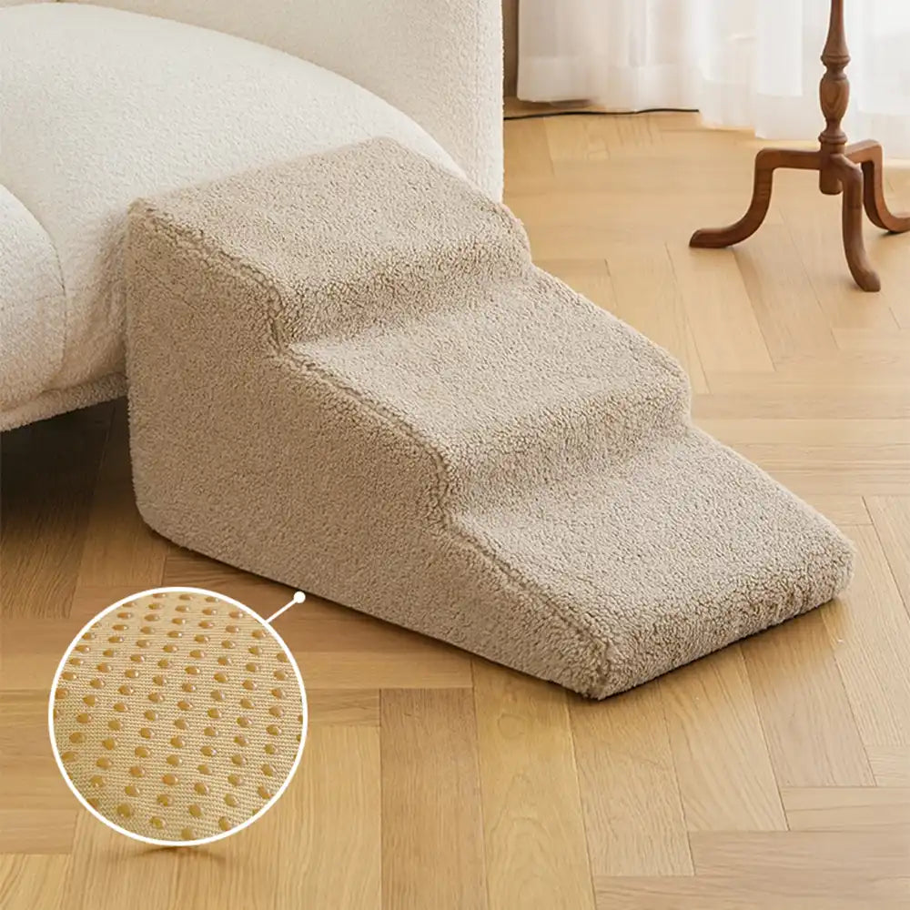Stilvolle Hundetreppe in Khaki mit weichen Stufen, Haustiertreppe & Kletterhilfe für kleine & alte Hunde.