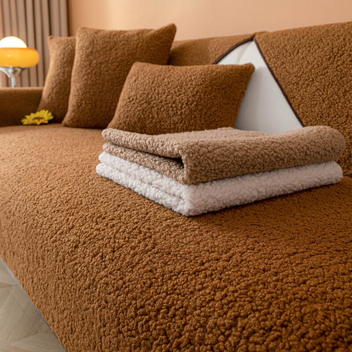 Gemütlicher Teddyfleece Sofabezug für kalte Tage, rutschfest und schützt Ihre Möbel optimal.