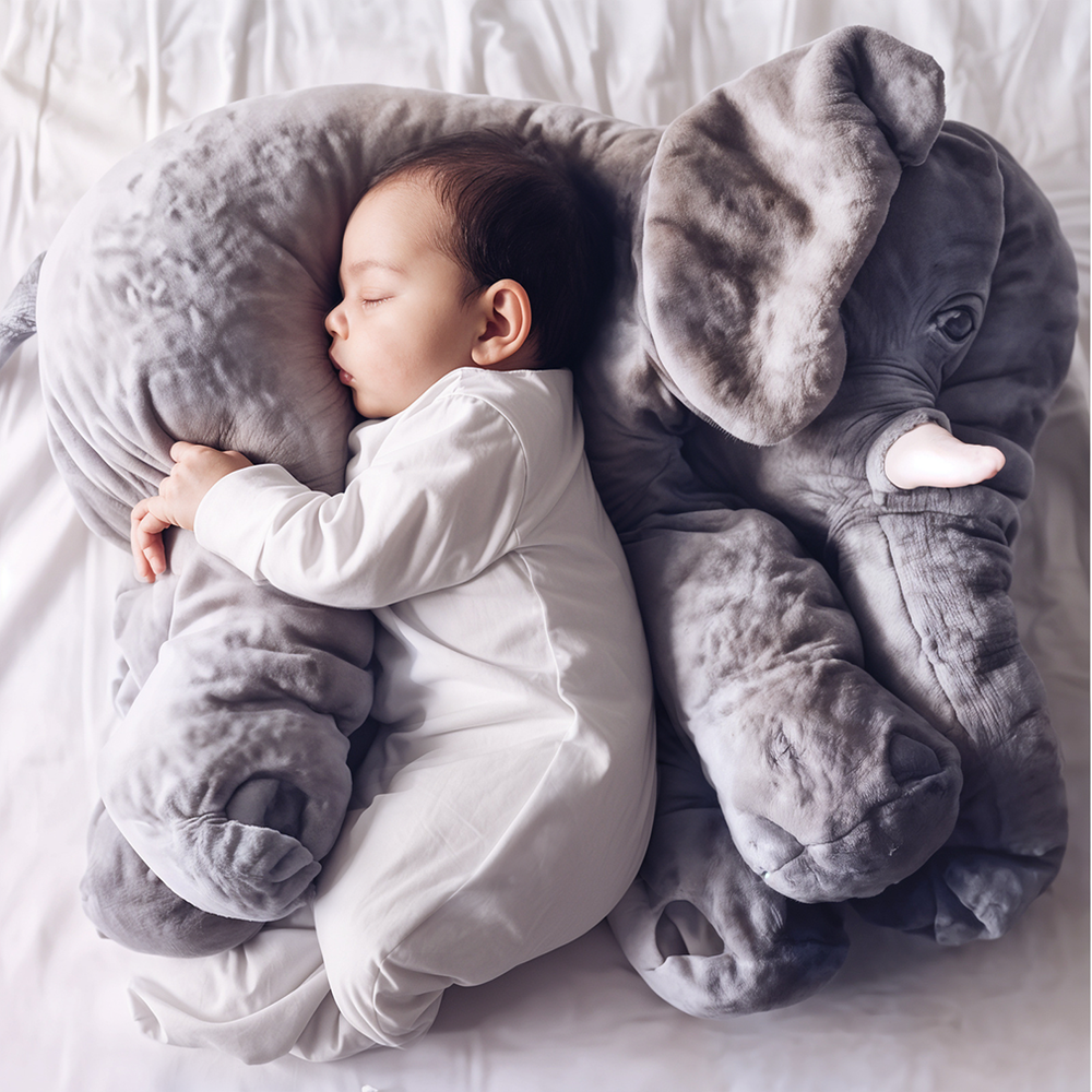 Sanftes Plüsch Elefanten Kuschelkissen für Babys. Weiches Spielzeug & Schlafhilfe zur Geburt oder Taufe.