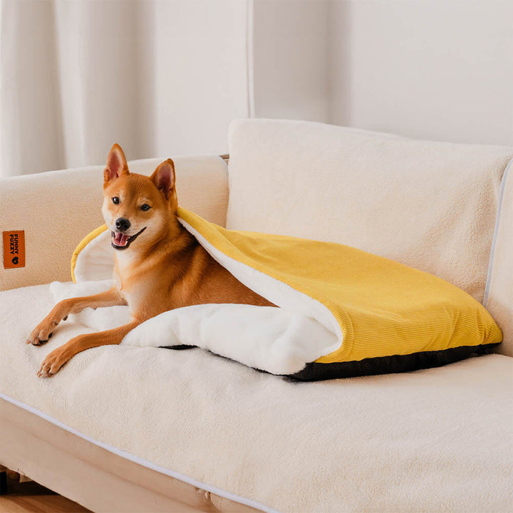 Extrem weiches Kuschelbett für Hunde, flauschiger Welpenschlafsack für tiefen Schlaf.