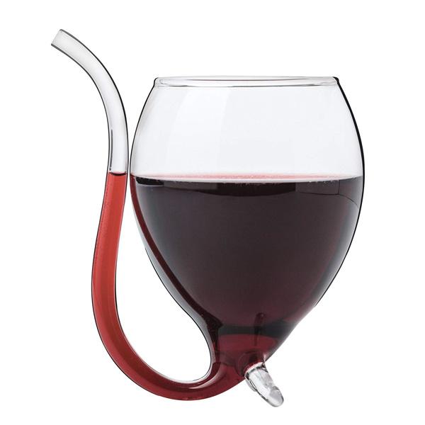 Stilvolles Weinglas mit integriertem Trinkhalm; perfektes Geschenk für Weinliebhaber.