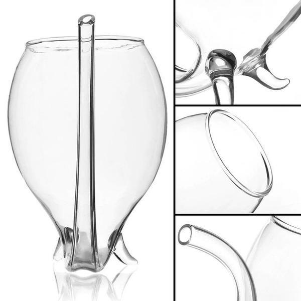 Innovatives Borosilikatglas-Weinglas mit festem Strohhalm zum Schutz der Zähne.