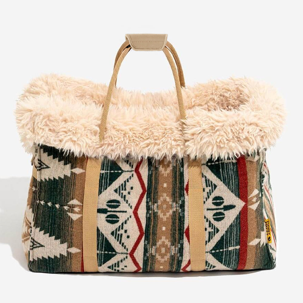 Wendbares Kuschelbett im Boho-Design für kleine Hunde & Katzen, auch als praktischer Träger.