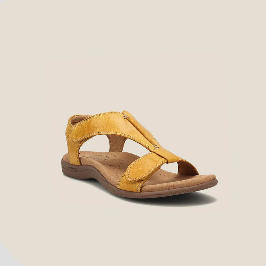 Flache Damen Sandalen mit praktischem Reißverschluss, orthopädischer Unterstützung und sicherem Tritt.