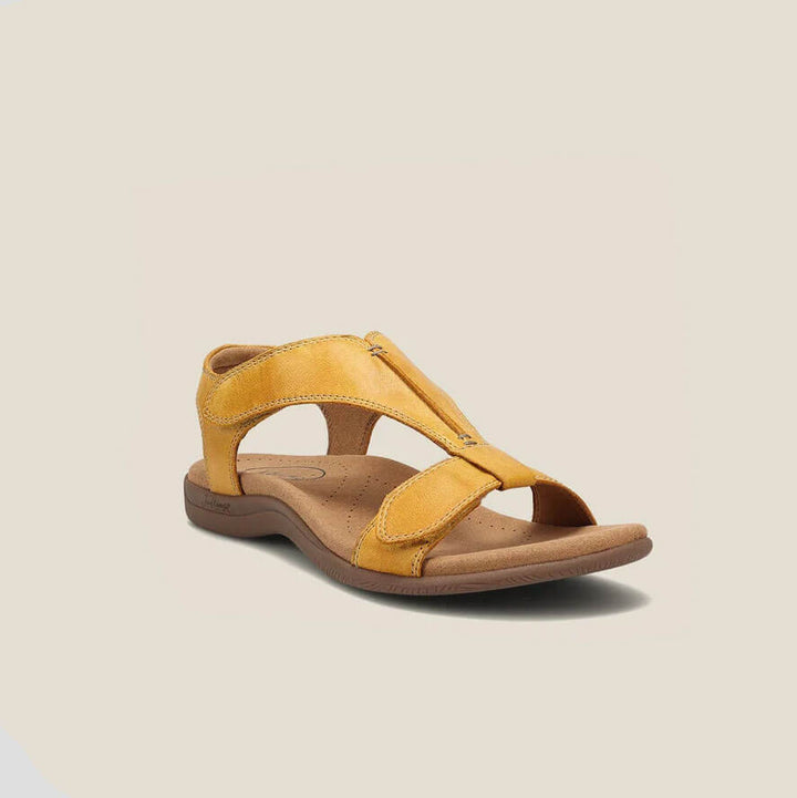 Flache Damen Sandalen mit praktischem Reißverschluss, orthopädischer Unterstützung und sicherem Tritt.