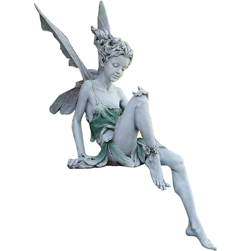 Elegante Feenfigur, steingrau, aus hochwertigem Harz, bringt mystischen Flair in Ihren Outdoor-Bereich.