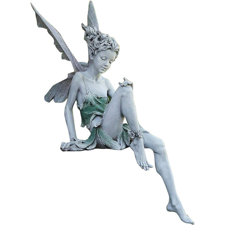 Elegante Feenfigur, steingrau, aus hochwertigem Harz, bringt mystischen Flair in Ihren Outdoor-Bereich.