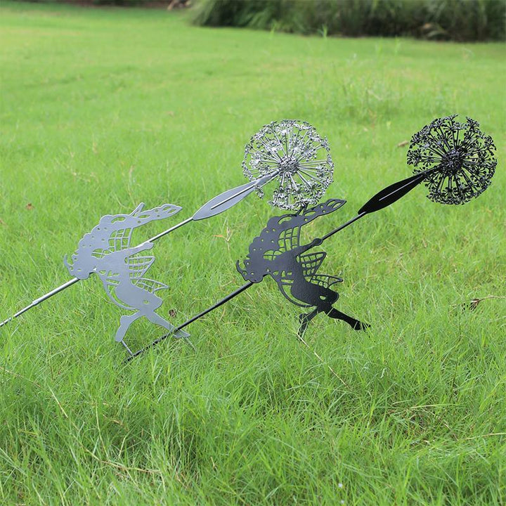 Elegante Löwenzahn Kunst mit fliegenden Feen, wetterfeste Metall Skulptur perfekt für Märchen Garten & Landschaft.