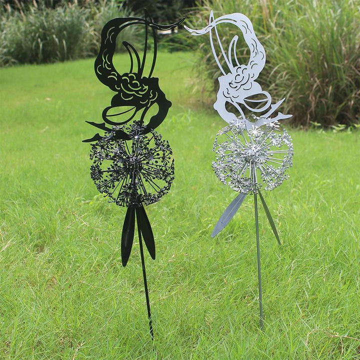 Märchenhafte Feen & Löwenzahn Skulptur, hochwertige Metallkunst, verzaubert den Garten und jede Außenanlage.