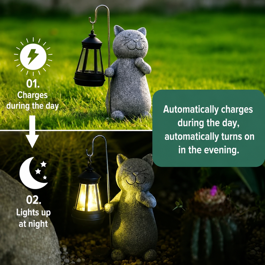 Dekorative Lumikitty Katzen-Solarfigur als wetterfestes Gartenaccessoire mit integrierter LED-Außenbeleuchtung.