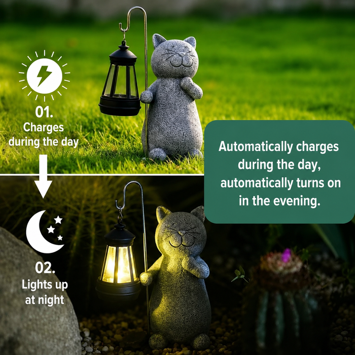 Dekorative Lumikitty Katzen-Solarfigur als wetterfestes Gartenaccessoire mit integrierter LED-Außenbeleuchtung.