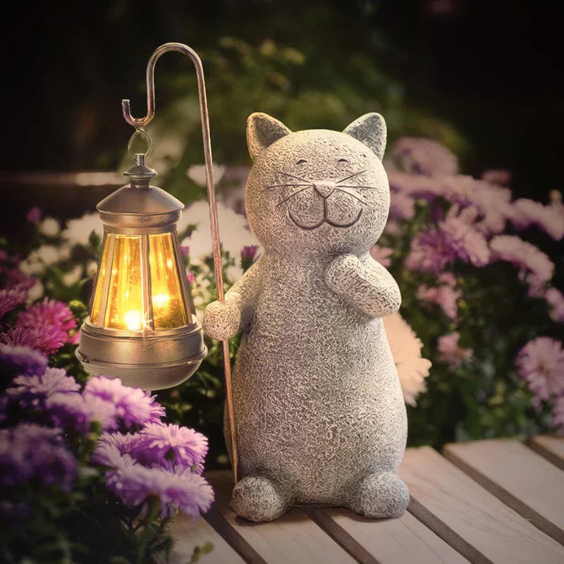 Leuchtende Lumikitty Katzen-Solarfigur im Dunkeln, stimmungsvolle Außenbeleuchtung für Gartenwege, Beete & Terrasse.