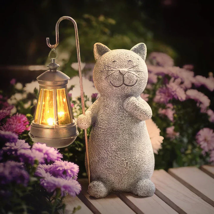 Leuchtende Lumikitty Katzen-Solarfigur im Dunkeln, stimmungsvolle Außenbeleuchtung für Gartenwege, Beete & Terrasse.