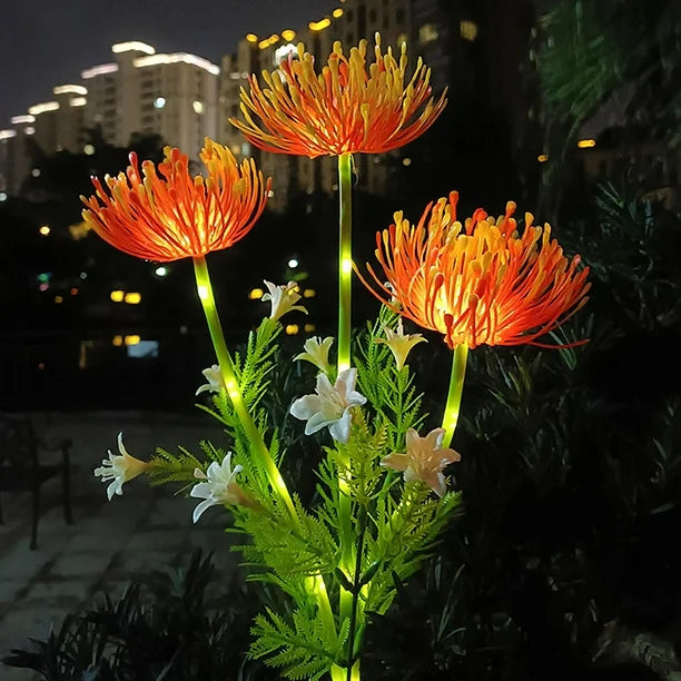 Wetterfester LED Solar-Gartenstecker Chrysantheme, Blumenleuchte für stimmungsvolle Gartenbeleuchtung und Dekoration.