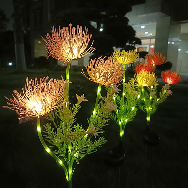 Detailansicht der Solar-Blumenleuchte Chrysantheme, ein edler Gartenstecker aus Edelstahl mit integrierter LED.