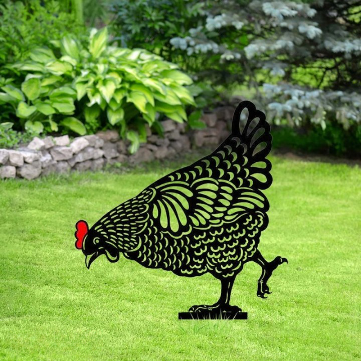 Wetterfeste Hühner Gartenstecker im 3er-Set aus Acryl. Robuste Gartendekoration für den Außenbereich.