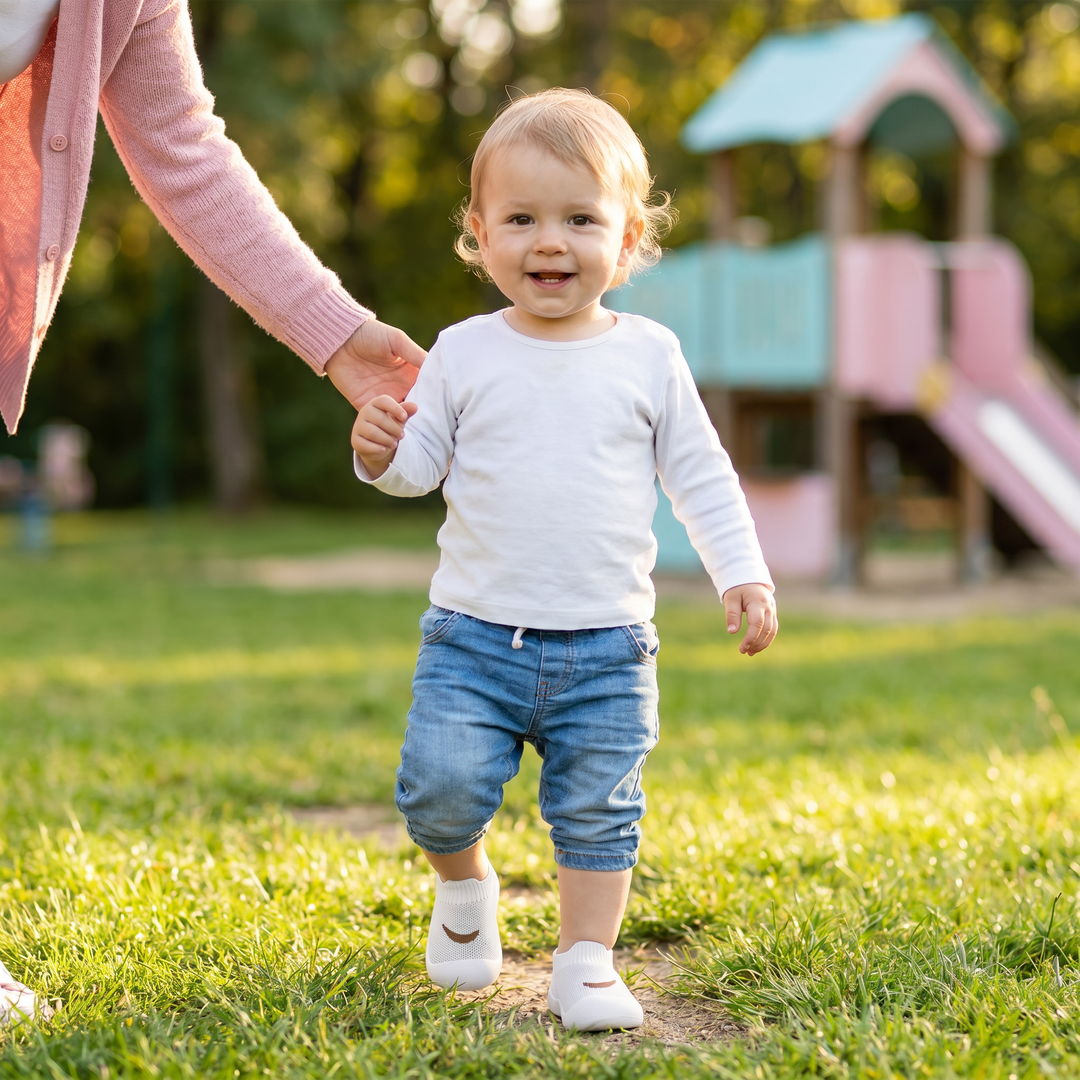 Nahaufnahme der rutschfesten Sohle von Baby-Sommerschuhen, ideal für sichere erste Schritte.