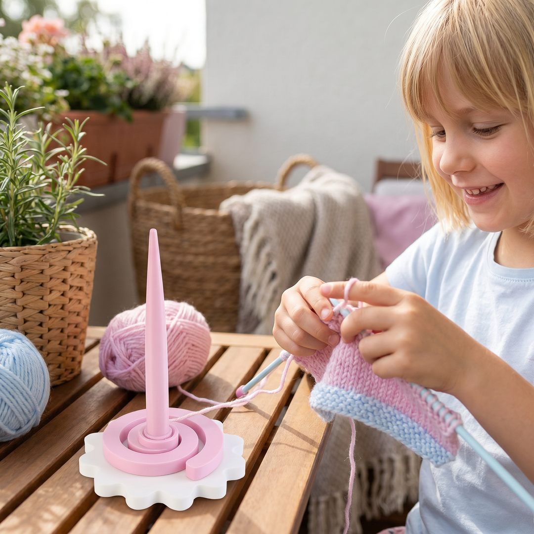 Kreativer Blumen Garnhalter Ständer, unverzichtbares Bastelzubehör für Stricken, Häkeln & Handarbeit.