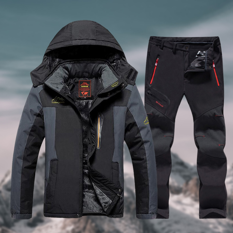 Widerstandsfähiges, wasserdichtes Herren Winterset: warme Outdoor-Jacke & bequeme Wanderhose für Trekking & Sport.