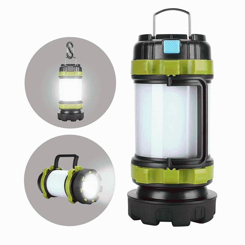 Wiederaufladbare 4-in-1 LED-Campinglaterne mit Powerbank & Taschenlampe für Outdoor, Notfälle, Wandern & Camping.