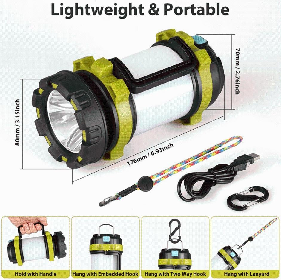 Robuste, wasserdichte LED-Campinglaterne mit Powerbank. Zuverlässiges Outdoorlicht für Wandern, Angeln & Camping.