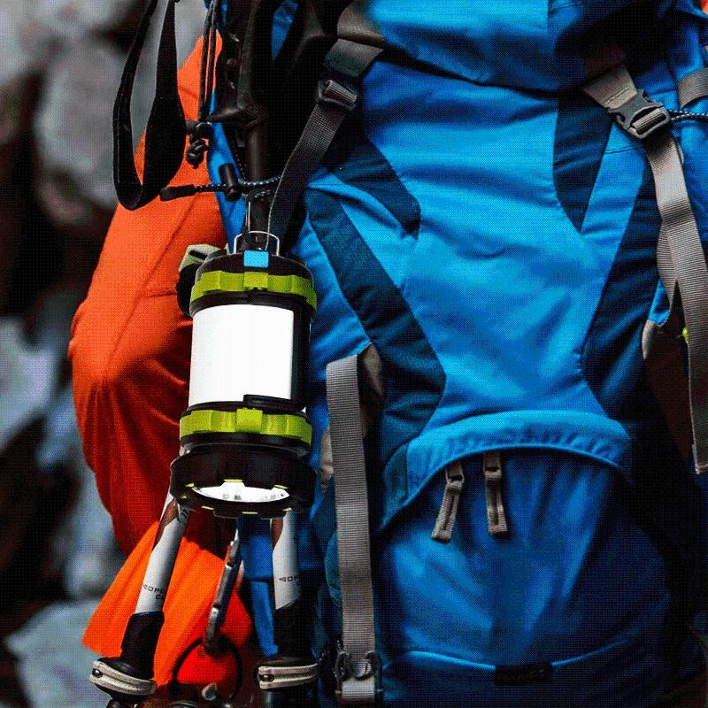 Praktische wiederaufladbare LED-Laterne mit Powerbank. 4-in-1 Multifunktionslicht für Outdoor, Camping & Survival.