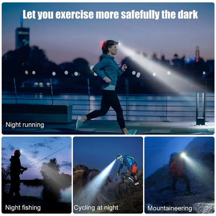 Ergonomische, wiederaufladbare Stirnlampe LED, perfekt für lange Campingausflüge und Trekking.