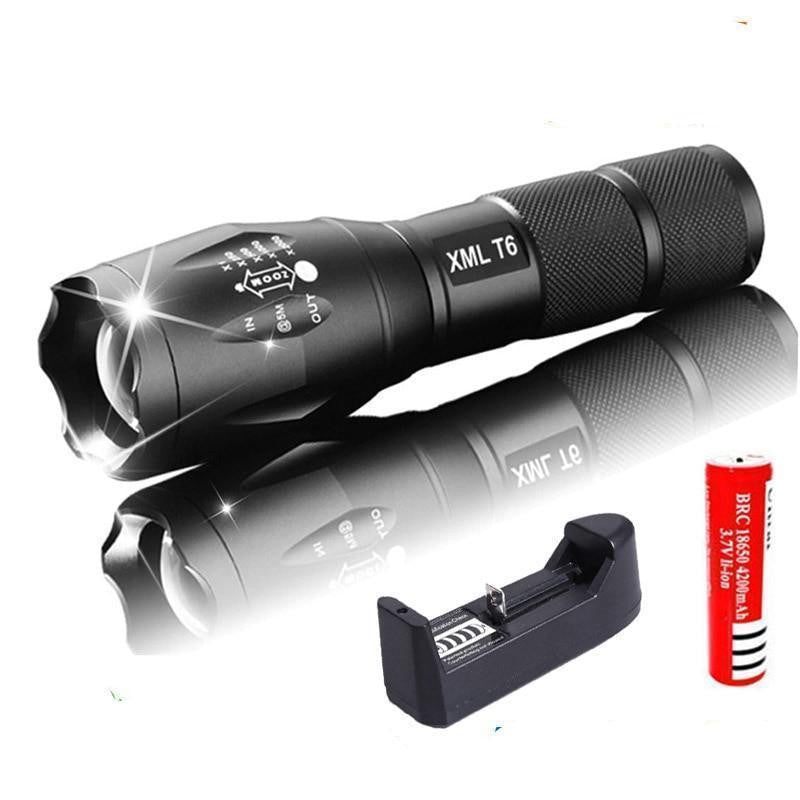 Wiederaufladbare LED Taschenlampe für Outdoor, Notfälle und Camping, mit starker Helligkeit und langlebigem Akku.
