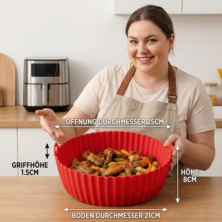 Wiederverwendbare Silikonform als Fritteusen-Einsatz. Antihaft für Backzubehör & fettfreies Braten.
