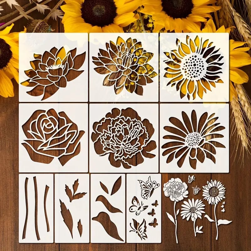 Kreativset: Wiederverwendbare Blumenschablonen für DIY Möbel, Textilien und Wände. Einfache Anwendung.