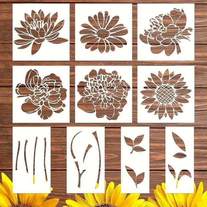 Blumenschablonen Set: Wiederverwendbare Schablonen zur Wandgestaltung, Möbel & kreativem Stoffmalen.